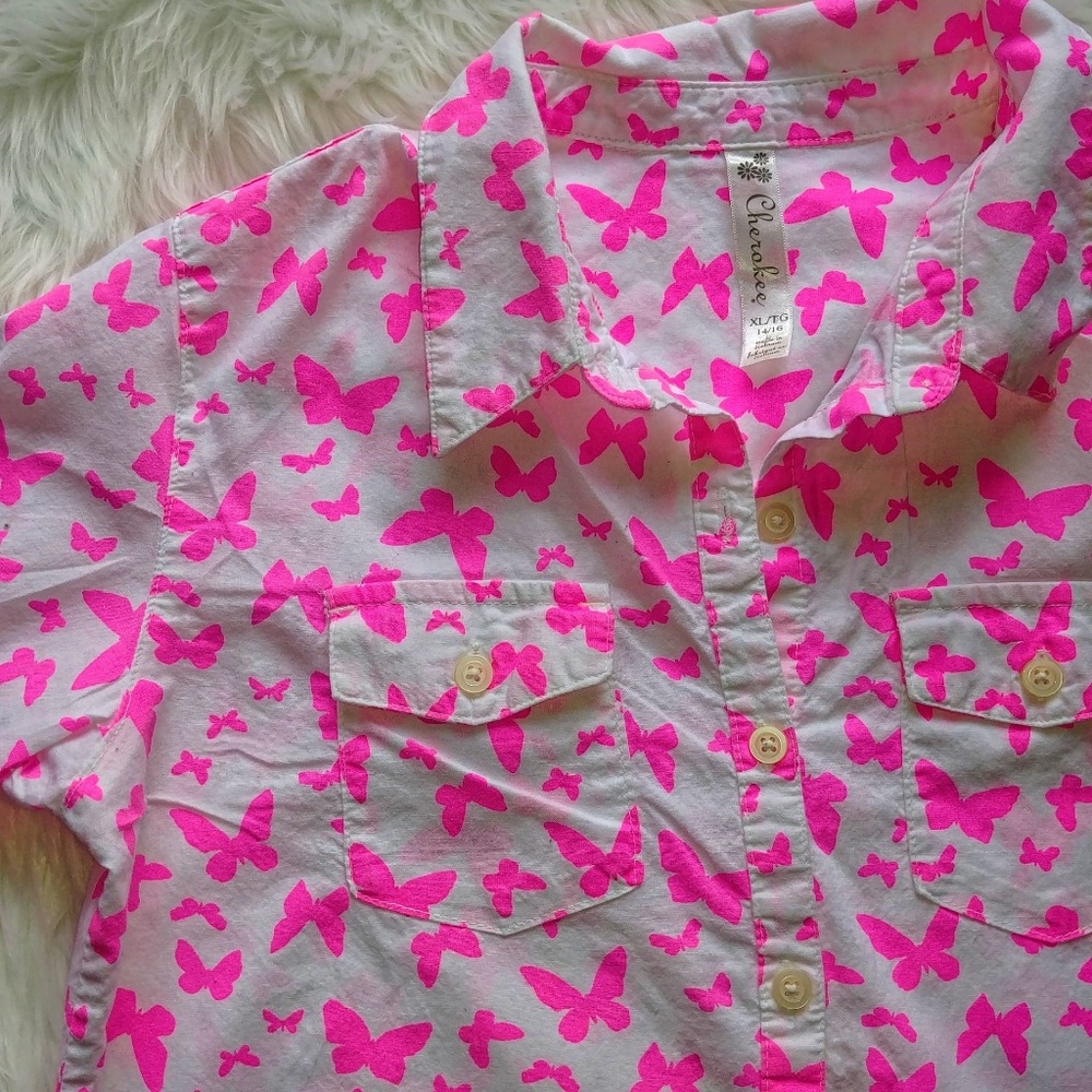 3/$12 🔴 Girls Cherokee Butterfly button up